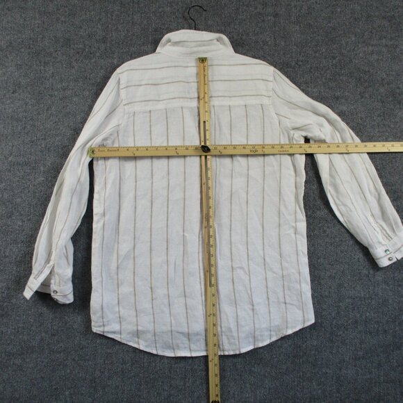 Sigrid Olsen Shirt Women L White Linen Roll Tab Button Down Casual Costal Preppy - Picture 10 of 13